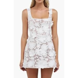 HELSI White & Tan Belen Floral Applique Cocktail Fit & Flare Mini Dress Sz Large